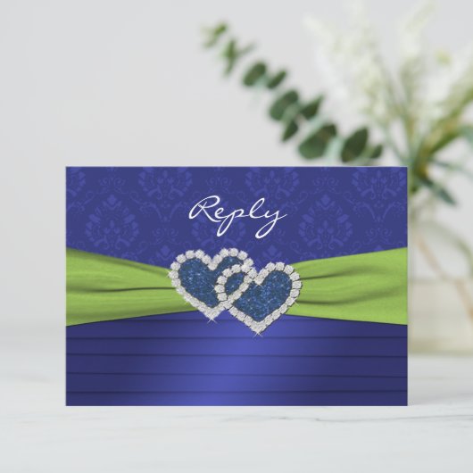 Royal Blue Pleats en Limoen reply Card - klein RSVP Kaartje (Staand voorkant)