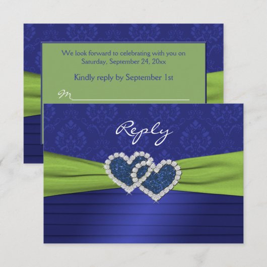Royal Blue Pleats en Limoen reply Card - klein RSVP Kaartje (Voorkant / Achterkant)
