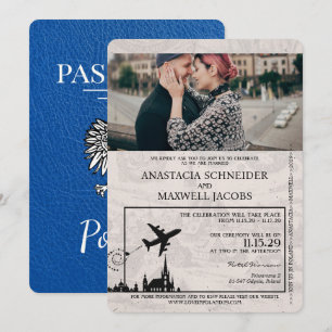 Royal Blue Poland Passport Wedding Invitation Kaart