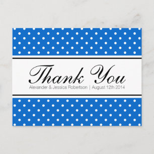 Royal blue polka dot bruiloft dank u briefkaarten