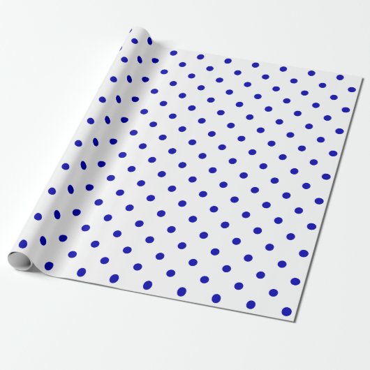 Royal Blue Polka Dot op White Large Space Cadeaupapier (Uitgerold)