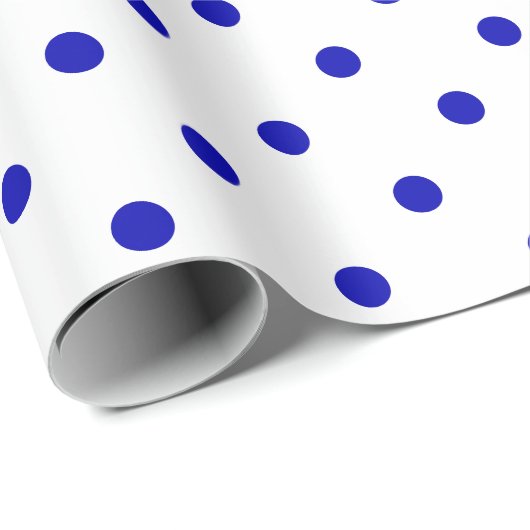 Royal Blue Polka Dot op White Large Space Cadeaupapier (Rol Hoek)