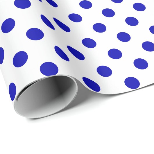 Royal Blue Polka Dot op White Medium Space Cadeaupapier (Rol Hoek)