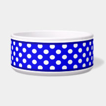 Royal Blue Polka Dot Pattern Ceramic Dog Bowl
