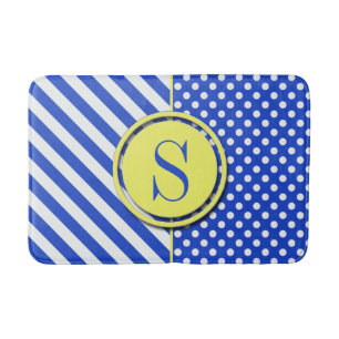 Royal Blue Polka Dots en Stripes-Monogram STaylor Badmat