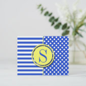 Royal Blue Polka Dots en Stripes-Monogram STaylor Briefkaart (Staand voorkant)