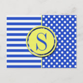 Royal Blue Polka Dots en Stripes-Monogram STaylor Briefkaart (Voorkant)