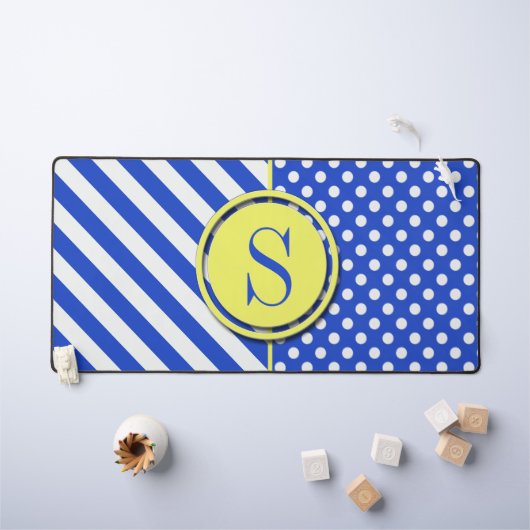 Royal Blue Polka Dots en Stripes-Monogram STaylor Bureaumat (Kindertafel)