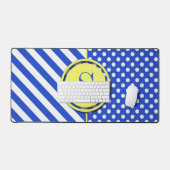 Royal Blue Polka Dots en Stripes-Monogram STaylor Bureaumat (Keyboard & Muis)