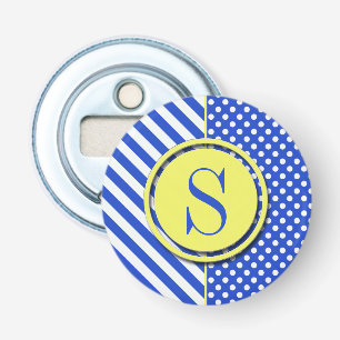 Royal Blue Polka Dots en Stripes-Monogram STaylor Button Flesopener