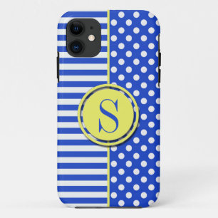 Royal Blue Polka Dots en Stripes-Monogram STaylor iPhone 11 Hoesje
