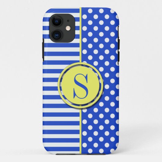 Royal Blue Polka Dots en Stripes-Monogram STaylor Case-Mate iPhone Case (Achterkant)