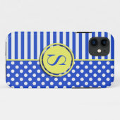 Royal Blue Polka Dots en Stripes-Monogram STaylor Case-Mate iPhone Case (Achterkant (horizontaal))