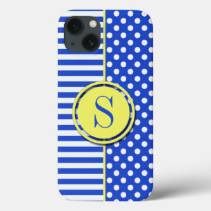 Royal Blue Polka Dots en Stripes-Monogram STaylor Case-Mate iPhone Case