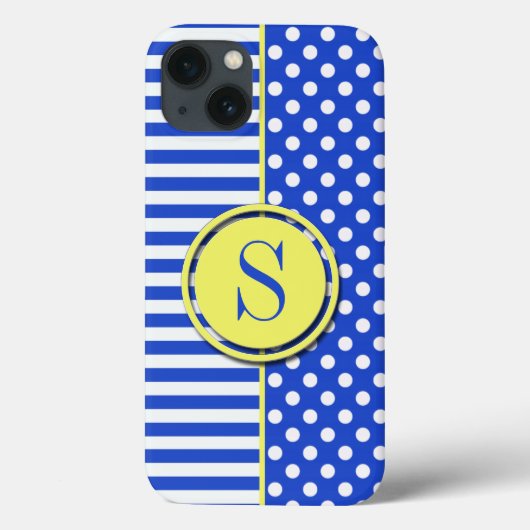 Royal Blue Polka Dots en Stripes-Monogram STaylor Case-Mate iPhone Case (Achterkant)