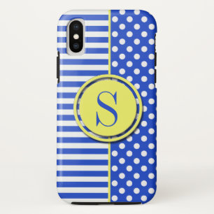 Royal Blue Polka Dots en Stripes-Monogram STaylor Case-Mate iPhone Case