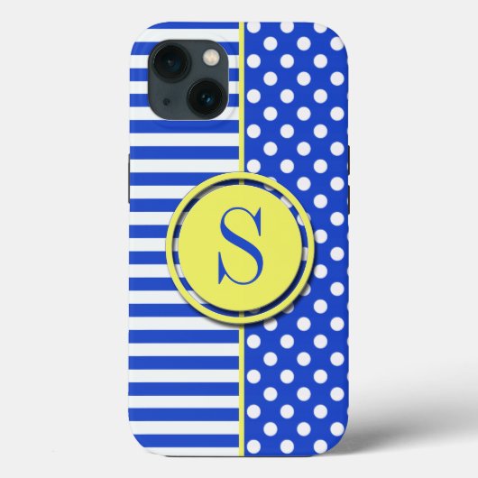 Royal Blue Polka Dots en Stripes-Monogram STaylor Case-Mate iPhone Case (Achterkant)