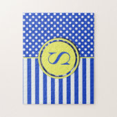 Royal Blue Polka Dots en Stripes-Monogram STaylor Legpuzzel (Verticaal)