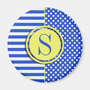 Royal Blue Polka Dots en Stripes-Monogram STaylor Magneet