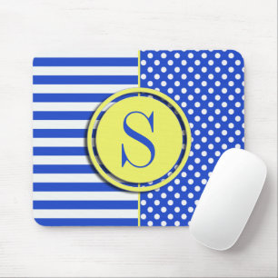 Royal Blue Polka Dots en Stripes-Monogram STaylor Muismat