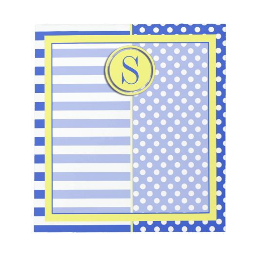 Royal Blue Polka Dots en Stripes-Monogram STaylor Notitieblok (Voorkant)