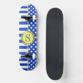 Royal Blue Polka Dots en Stripes-Monogram STaylor Persoonlijk Skateboard (Voorkant)