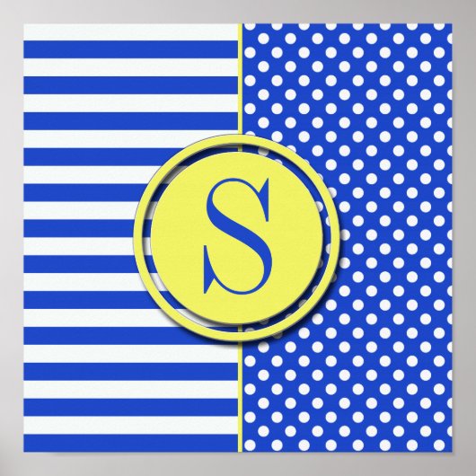 Royal Blue Polka Dots en Stripes-Monogram STaylor Poster (Voorkant)