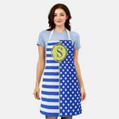 Royal Blue Polka Dots en Stripes-Monogram STaylor Schort (Gedragen)