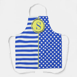 Royal Blue Polka Dots en Stripes-Monogram STaylor Schort