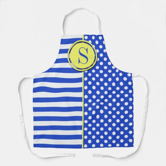Royal Blue Polka Dots en Stripes-Monogram STaylor Schort (Voorkant)