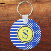 Royal Blue Polka Dots en Stripes-Monogram STaylor Sleutelhanger (Voorkant)