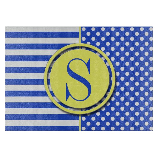 Royal Blue Polka Dots en Stripes-Monogram STaylor Snijplank (Voorkant)