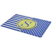 Royal Blue Polka Dots en Stripes-Monogram STaylor Snijplank (Hoek)