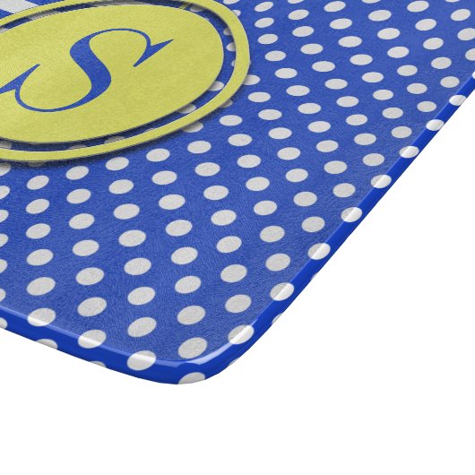Royal Blue Polka Dots en Stripes-Monogram STaylor Snijplank (Hoek)