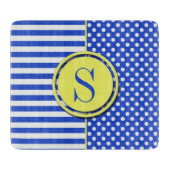 Royal Blue Polka Dots en Stripes-Monogram STaylor Snijplank (Voorkant)