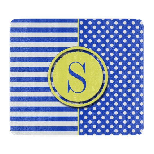 Royal Blue Polka Dots en Stripes-Monogram STaylor Snijplank (Voorkant)