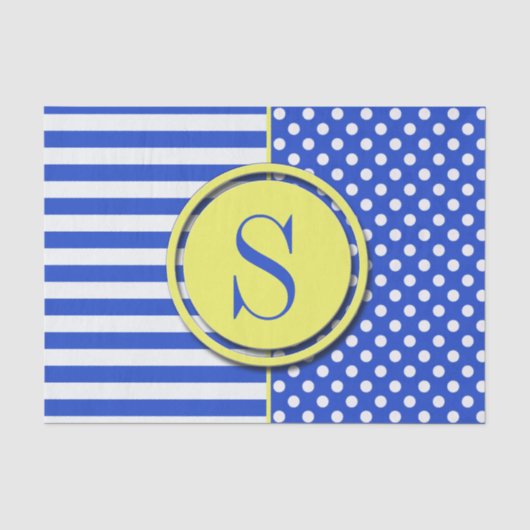 Royal Blue Polka Dots en Stripes-Monogram STaylor Tissuepapier (Voorkant)