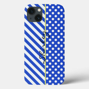 Royal Blue Polka Dots en Stripes van Shirley Taylo Case-Mate iPhone Case