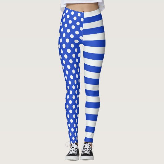 Royal Blue Polka Dots en Stripes van STaylor Leggings (Voorkant)