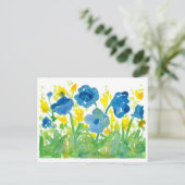 Royal Blue Poppies Yellow Wildflower Waterverf Briefkaart (Staand voorkant)