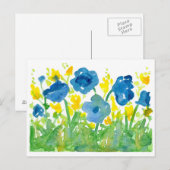 Royal Blue Poppies Yellow Wildflower Waterverf Briefkaart (Voorkant / Achterkant)