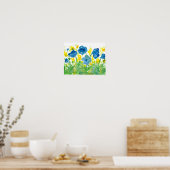 Royal Blue Poppies Yellow Wildflower Waterverf Poster (Keuken)