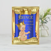 Royal Blue Prince Baby shower Gold Blonde Boy Kaart (Staand voorkant)