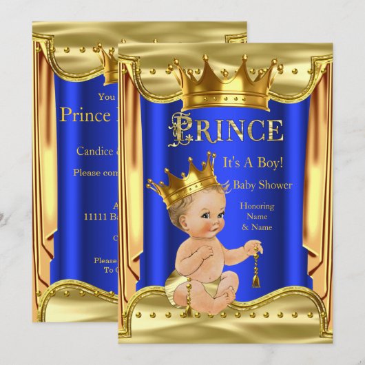 Royal Blue Prince Baby shower Gold Blonde Boy Kaart (Voorkant / Achterkant)