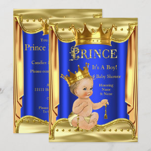 Royal Blue Prince Baby shower Gold Blonde Boy Kaart
