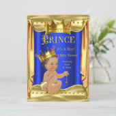 Royal Blue Prince Baby shower Gold Brunette Boy Kaart (Staand voorkant)