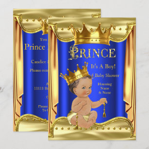 Royal Blue Prince Baby shower Gold Brunette Boy Kaart