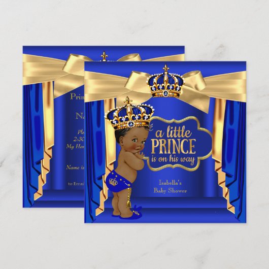 Royal Blue Prince Baby shower Gold Crown Ethnic Kaart (Voorkant / Achterkant)