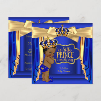 Royal Blue Prince Baby shower Gold Crown Ethnic Kaart