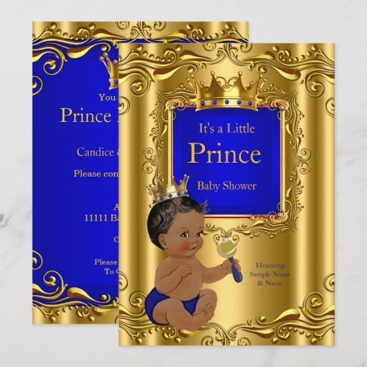 Royal Blue Prince Baby shower Gold Crown Ethnic Kaart (Voorkant / Achterkant)